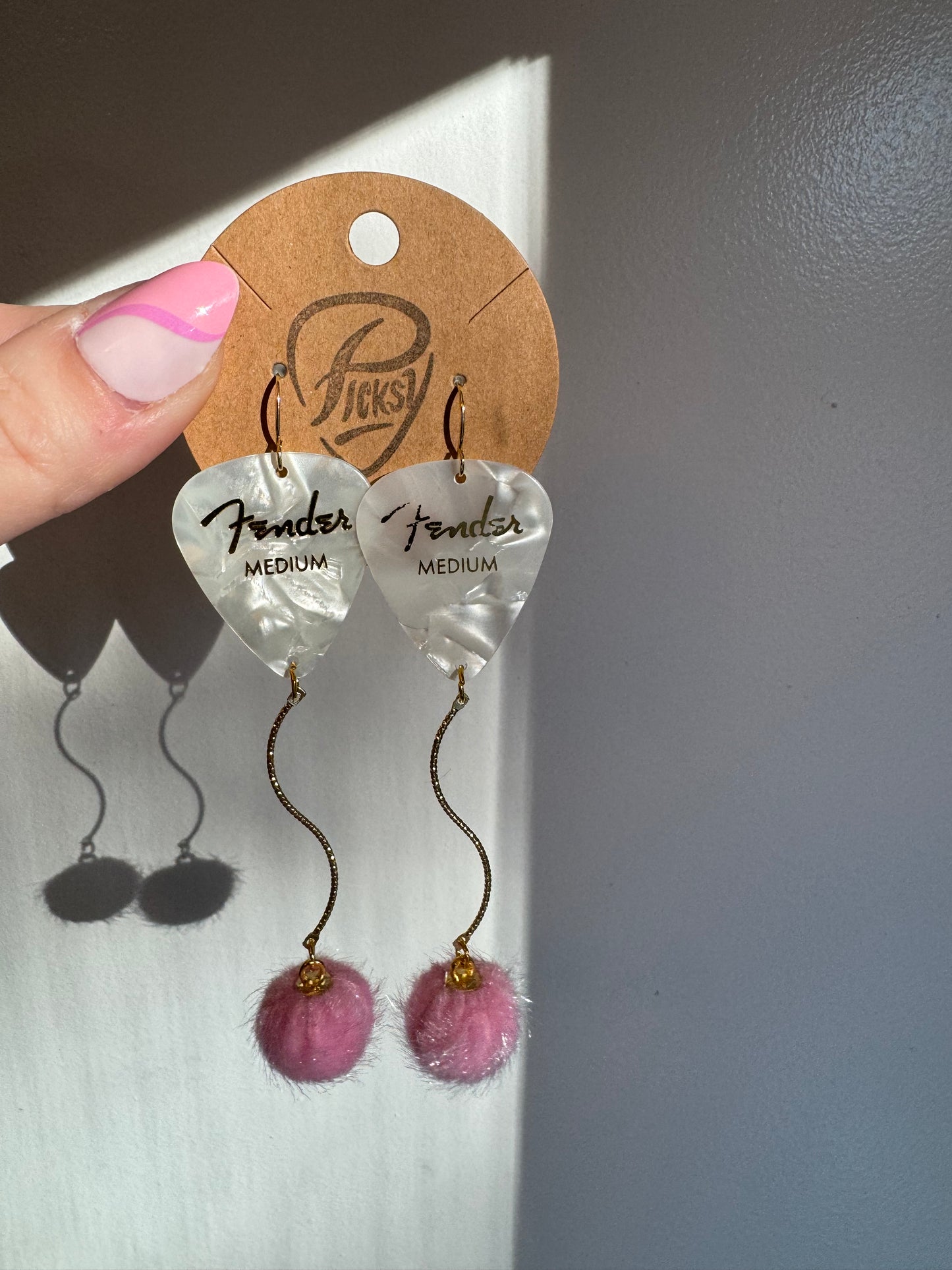 White & Pink Pom Earrings