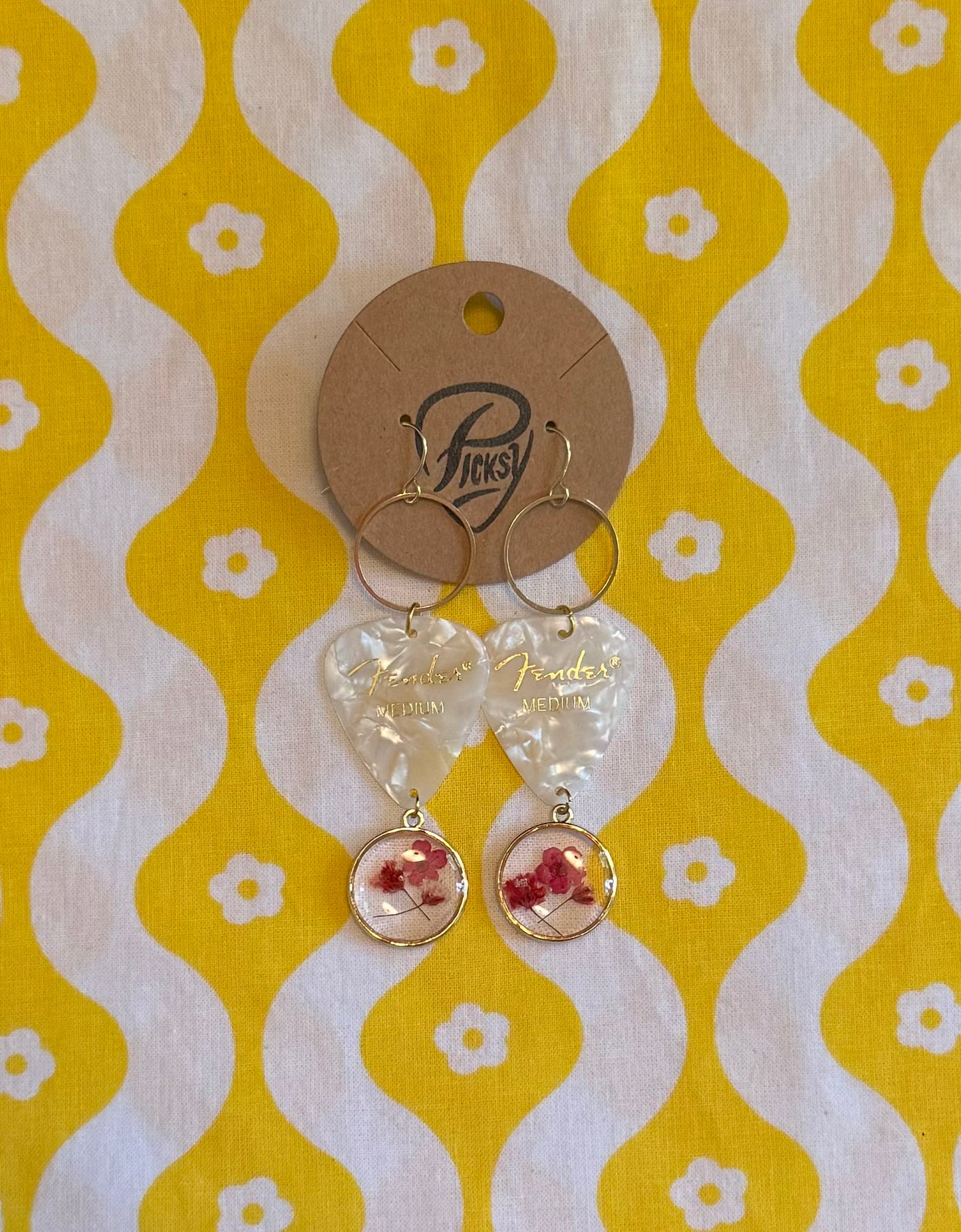 White & Red Floral Resin Earrings