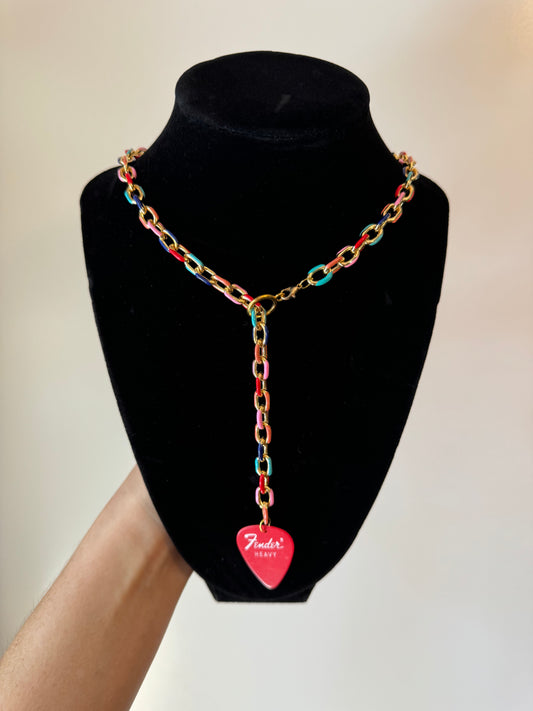 Adjustable Multicolor Chain Necklace with Red Pick