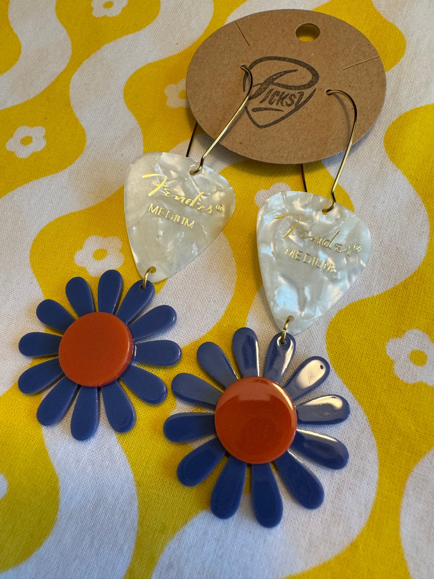 Blue & Orange Daisy Earrings