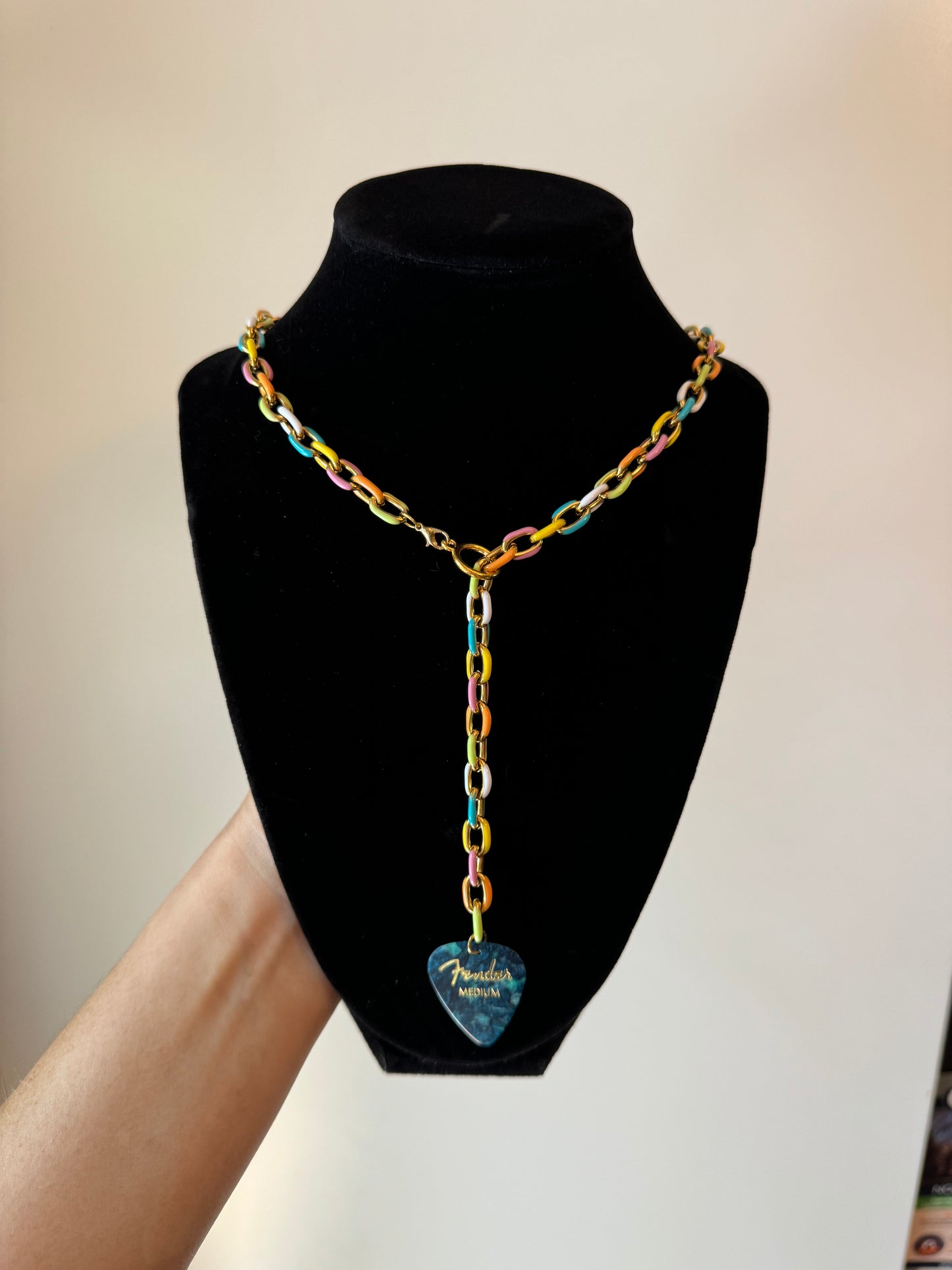 Adjustable Multicolor Chain Necklace with Turquoise Pick