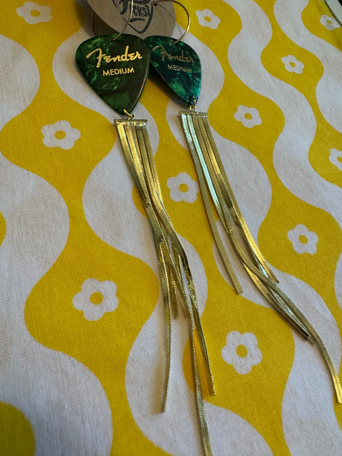 Green & Gold Tassel Earrings