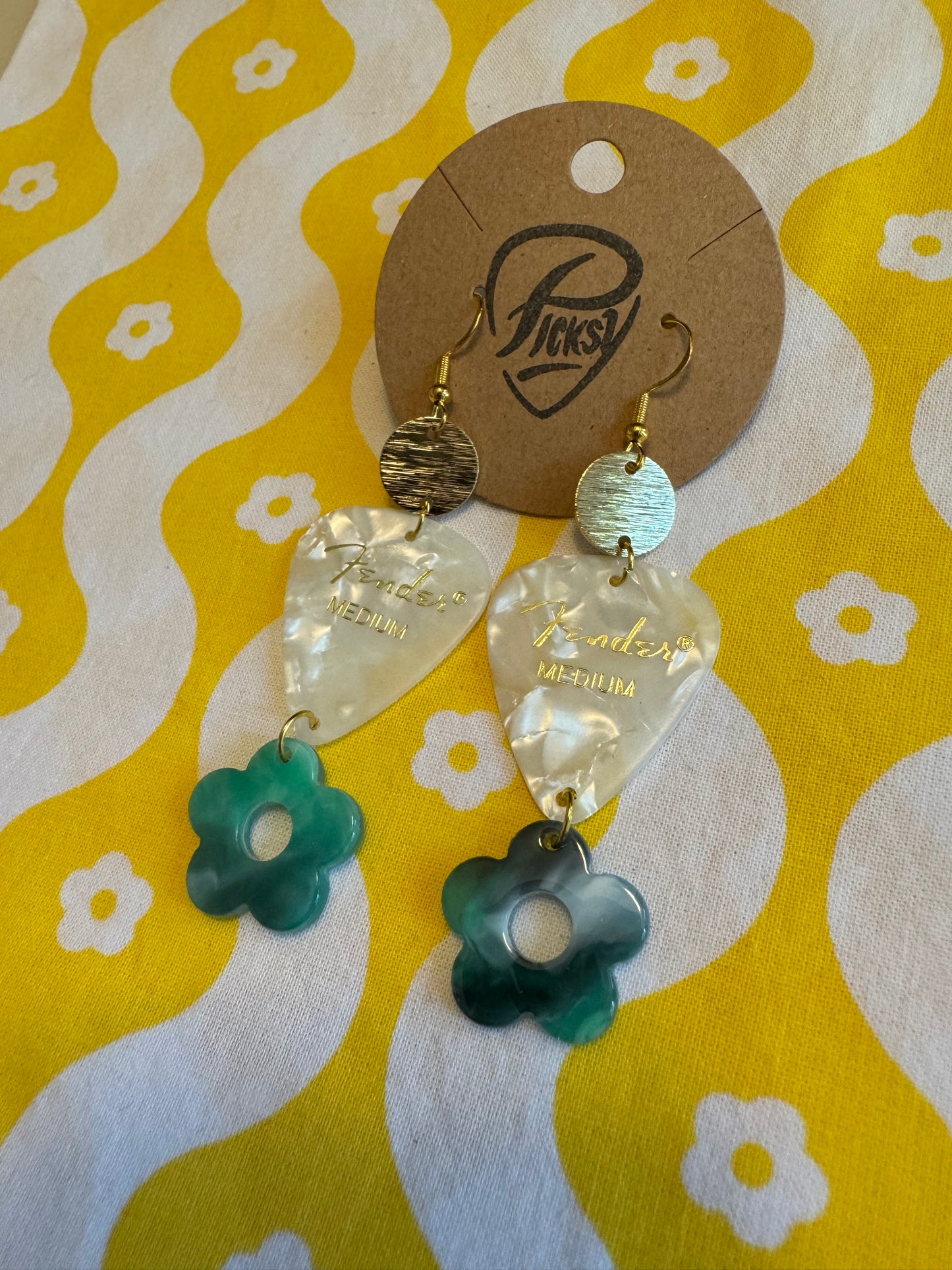 White & Jade Floral Earrings