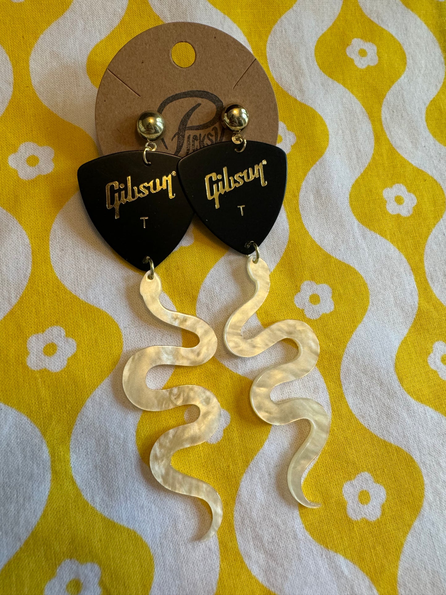 Black Cream & Gold Snake Earrings