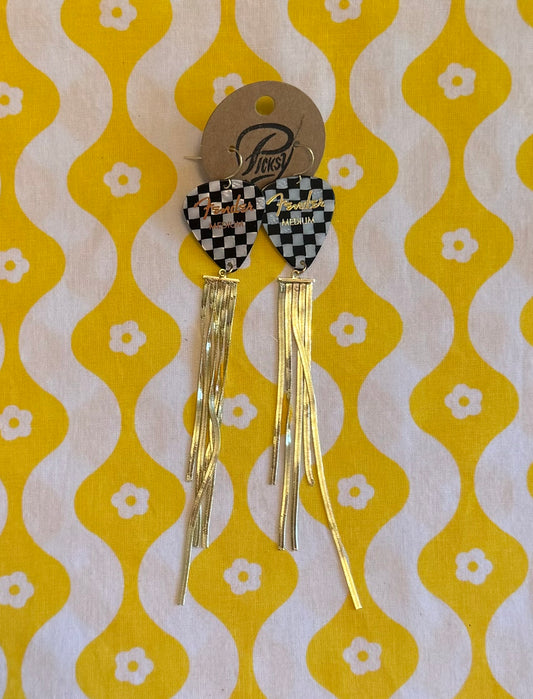 Checkered Tassel Earrings