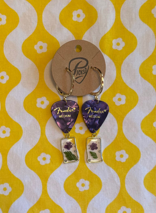 Purple Floral Resin Earrings