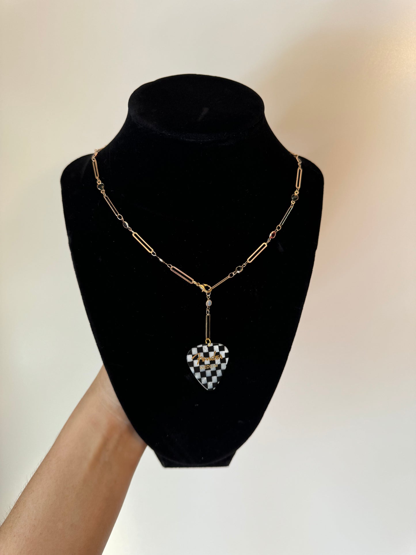 Adjustable Multicolor Chain Necklace with Checkered Pick