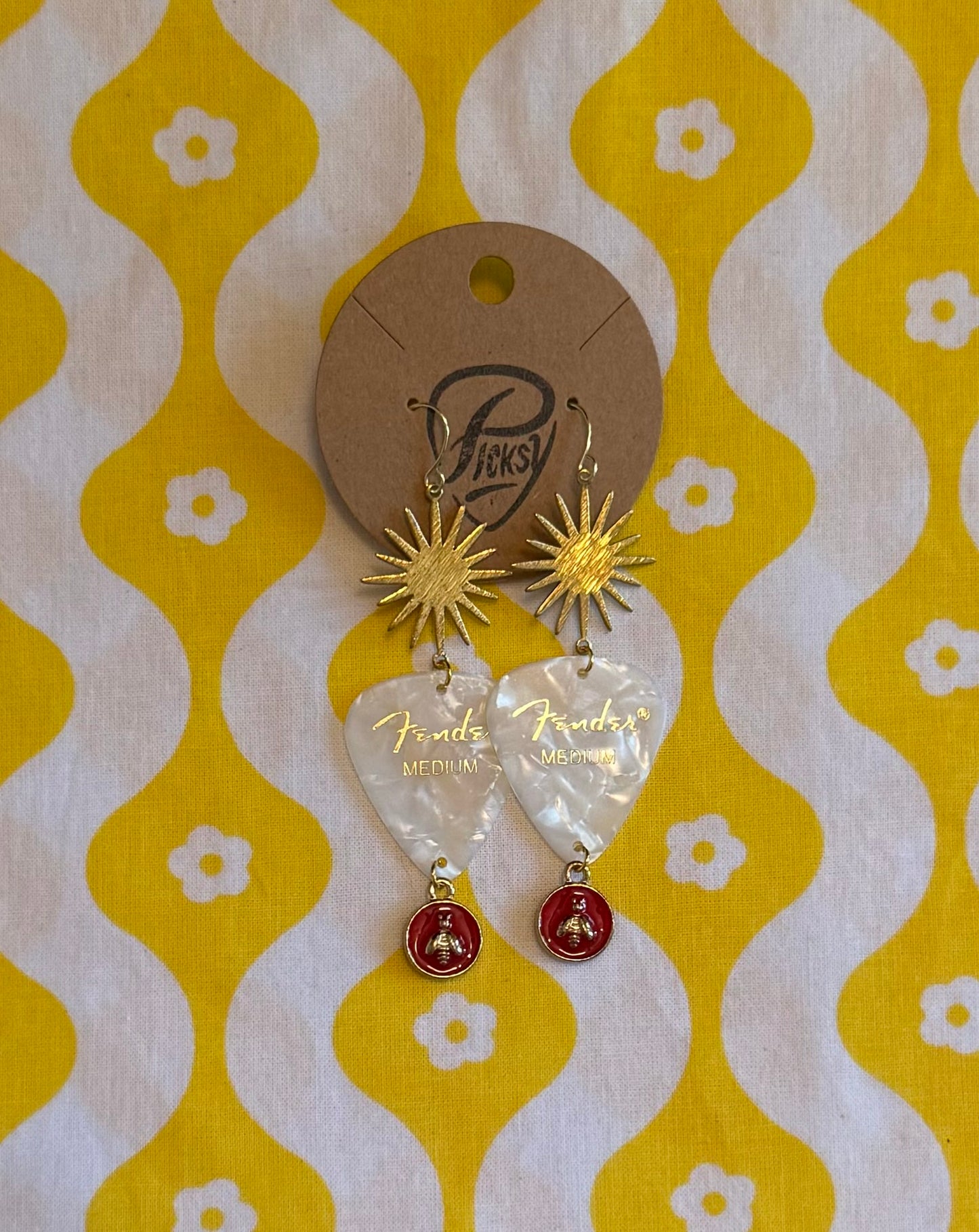 White & Red Bee Earrings