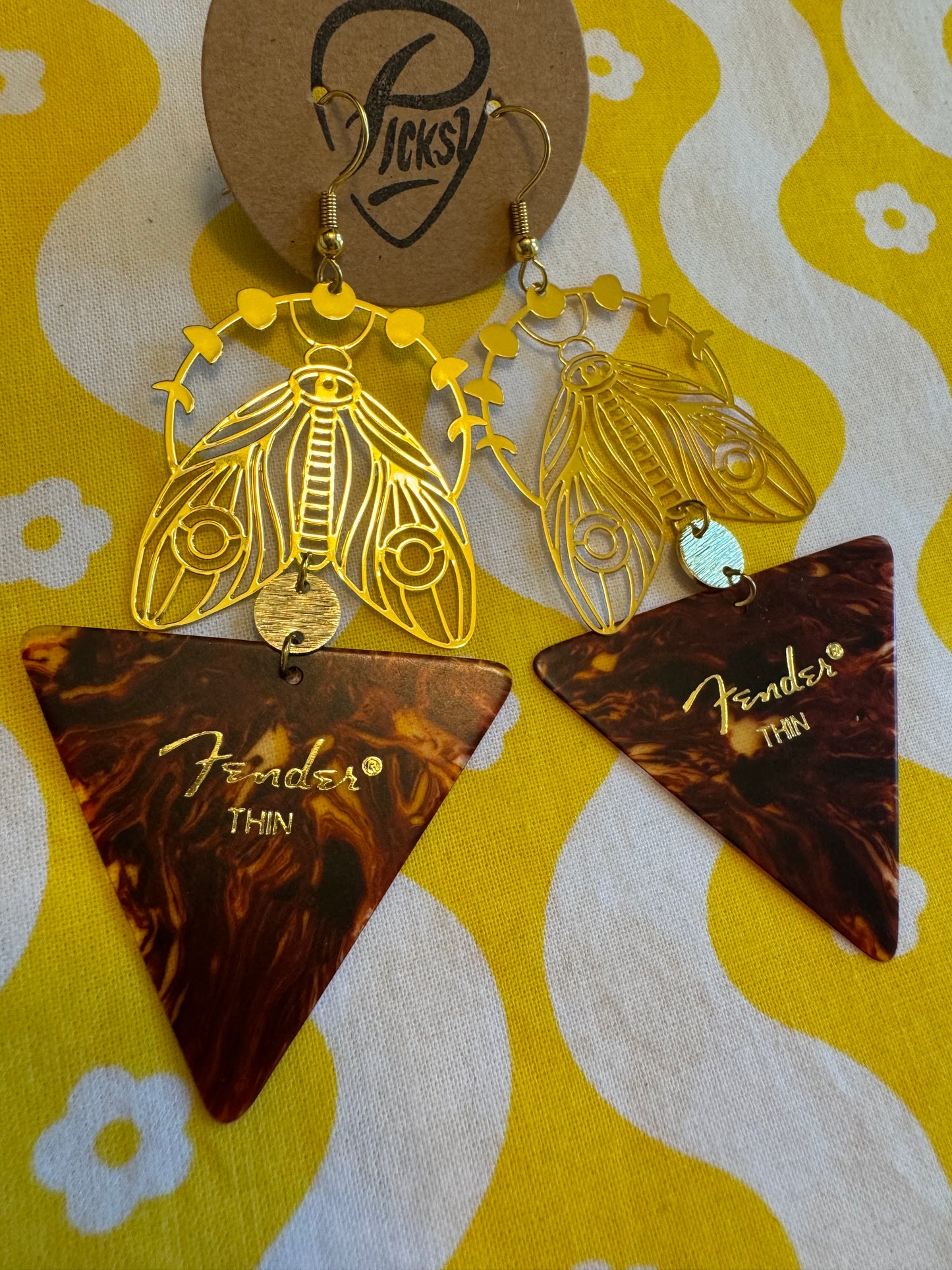 Triangle Tortoiseshell & Gold Moth Earrings