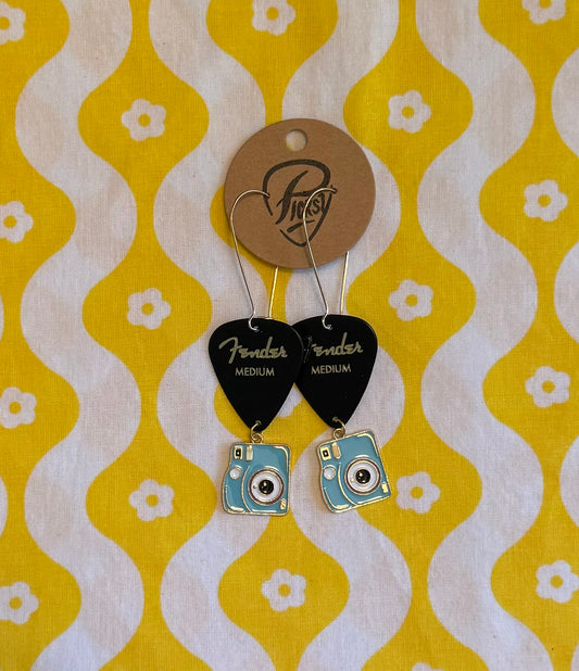 Black & Blue Polaroid Earrings