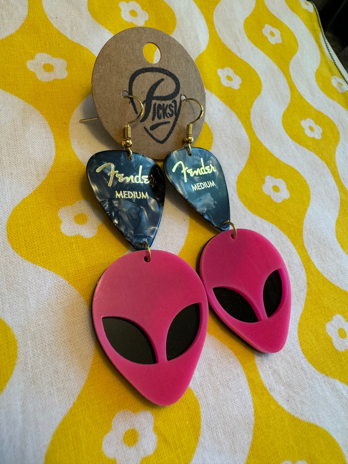 Black & Pink Alien Earrings