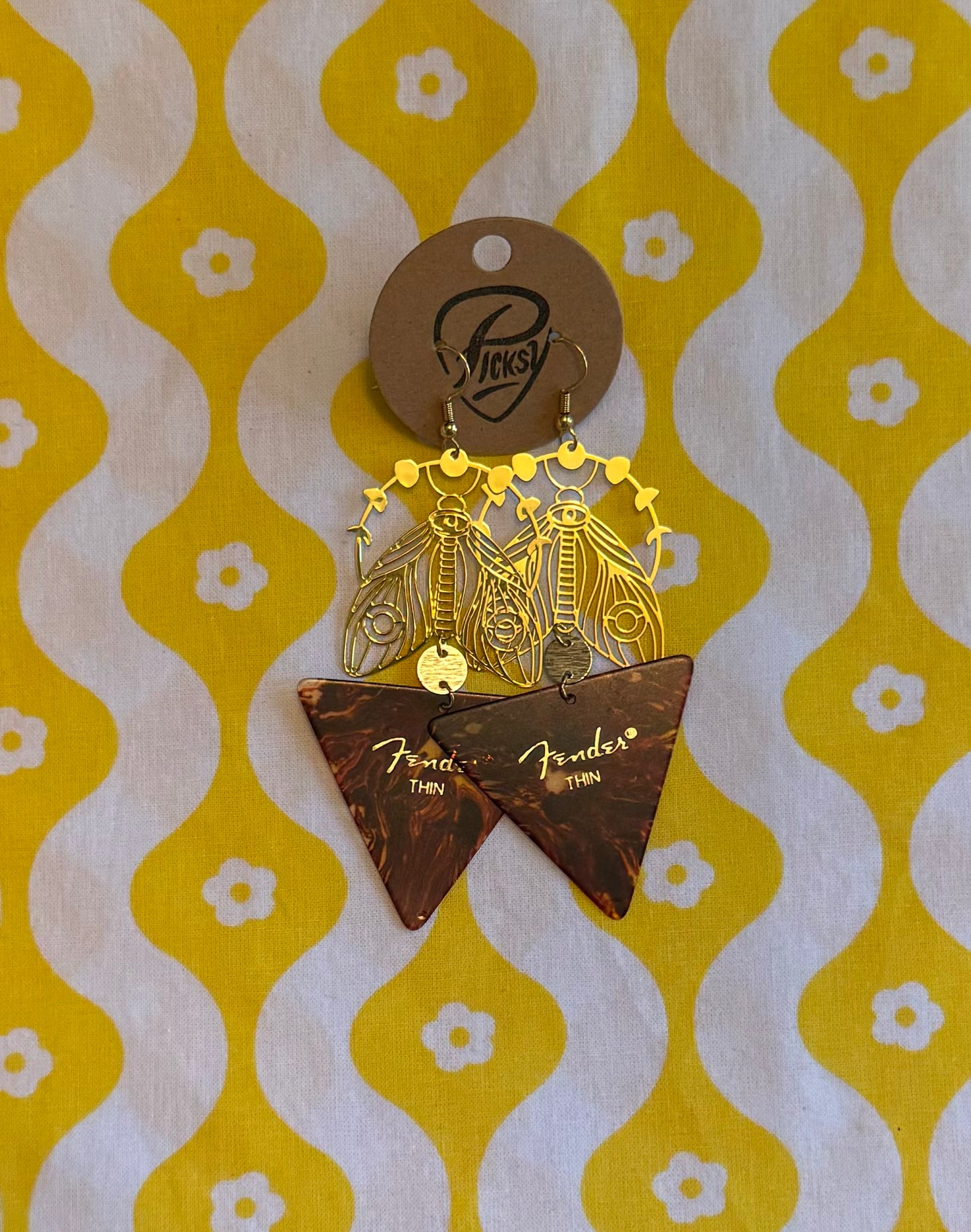 Triangle Tortoiseshell & Gold Moth Earrings