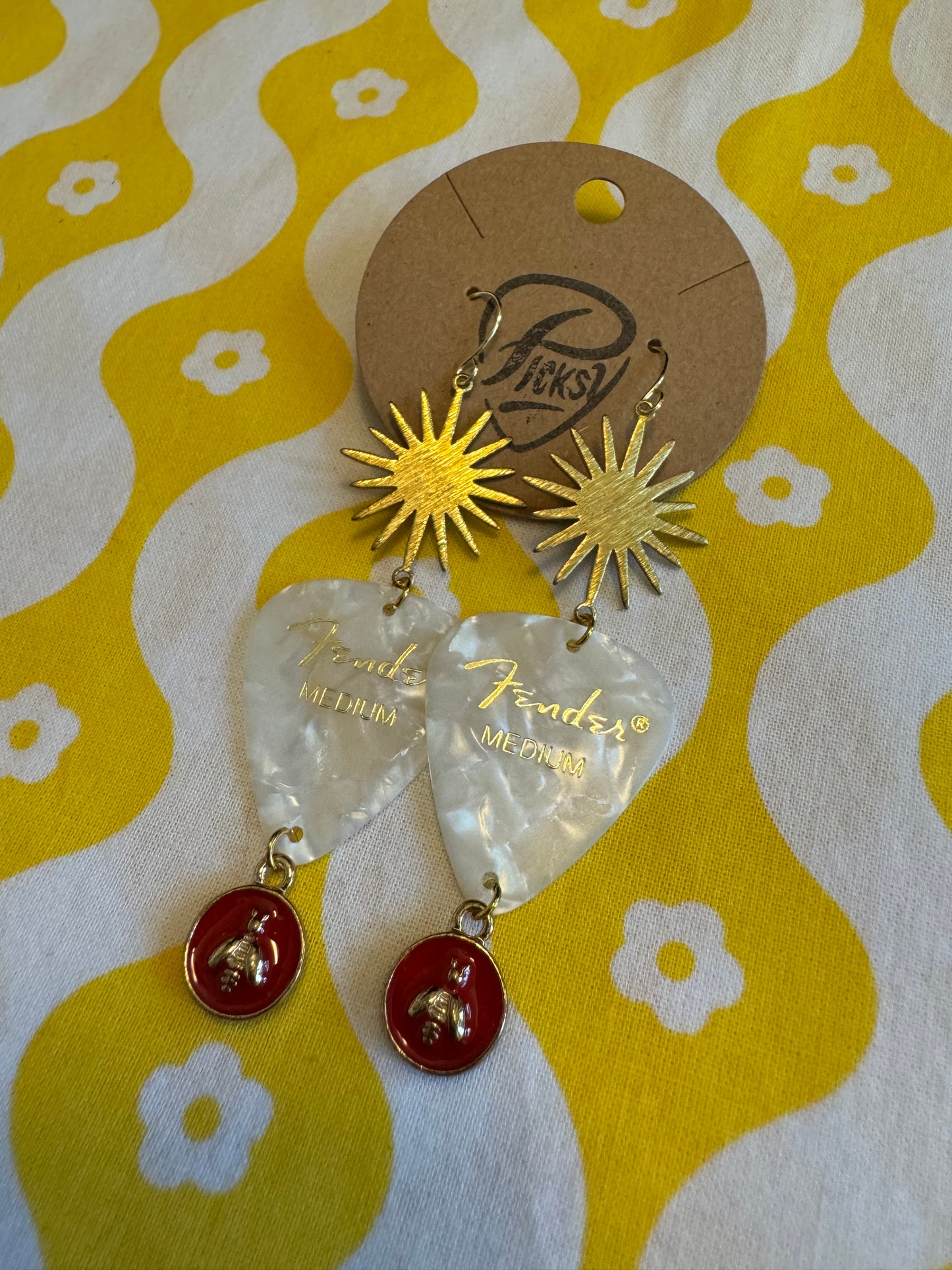 White & Red Bee Earrings