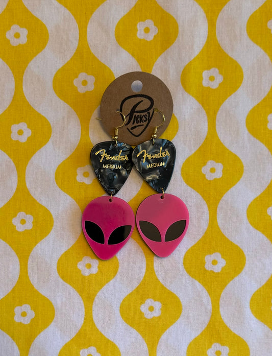 Black & Pink Alien Earrings