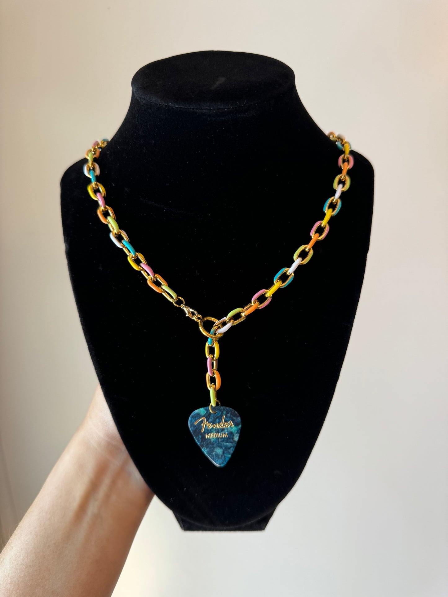 Adjustable Multicolor Chain Necklace with Turquoise Pick