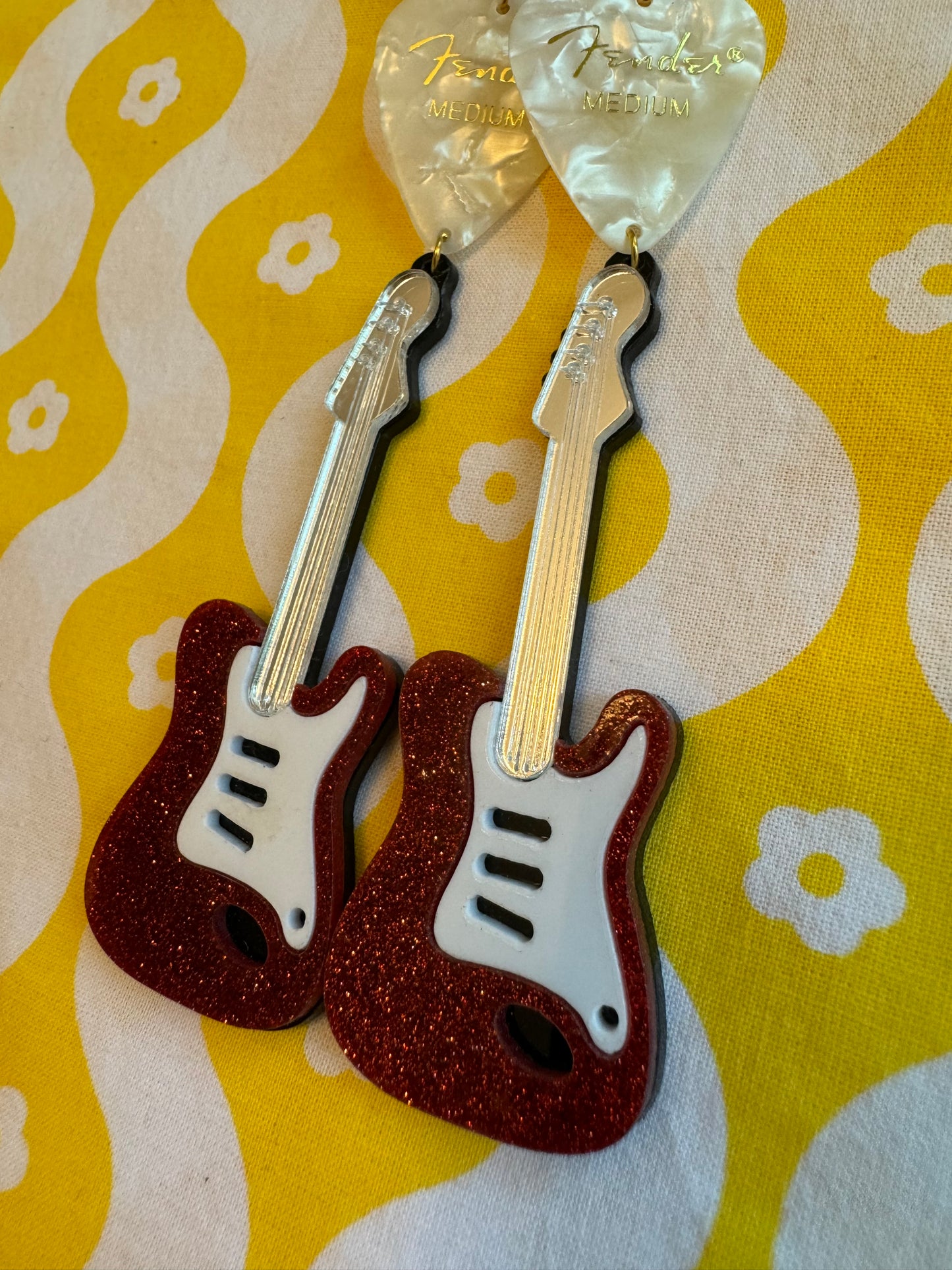 White & Red Glitter Guitars