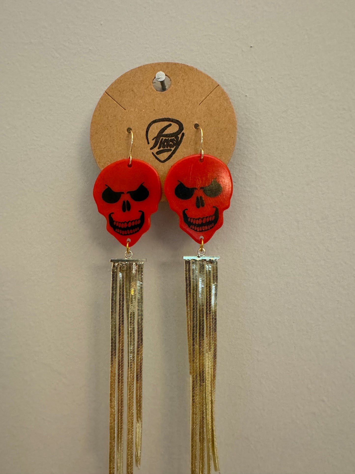 *Spooky* Red Skeleton Fringe Earrings