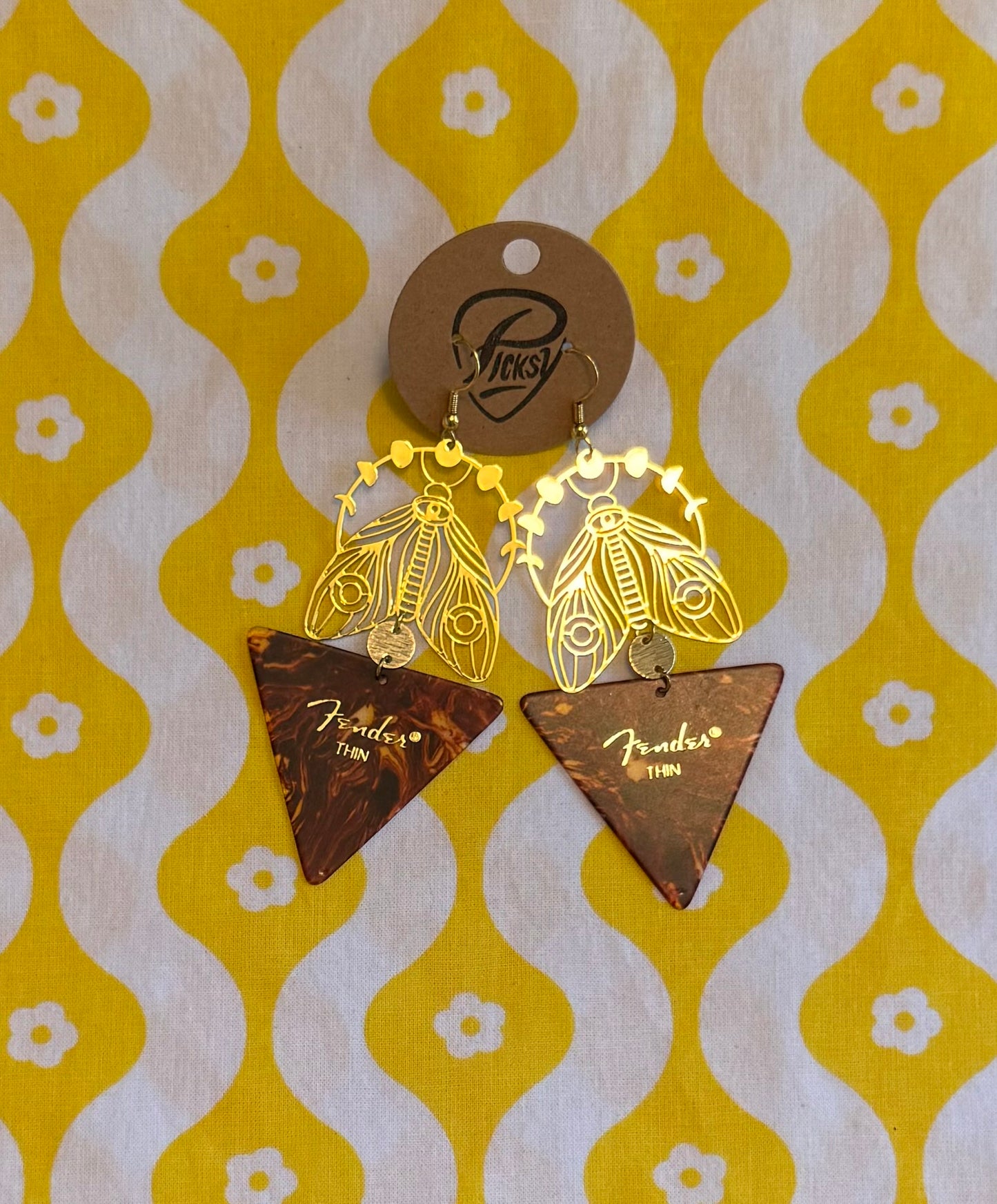 Triangle Tortoiseshell & Gold Moth Earrings