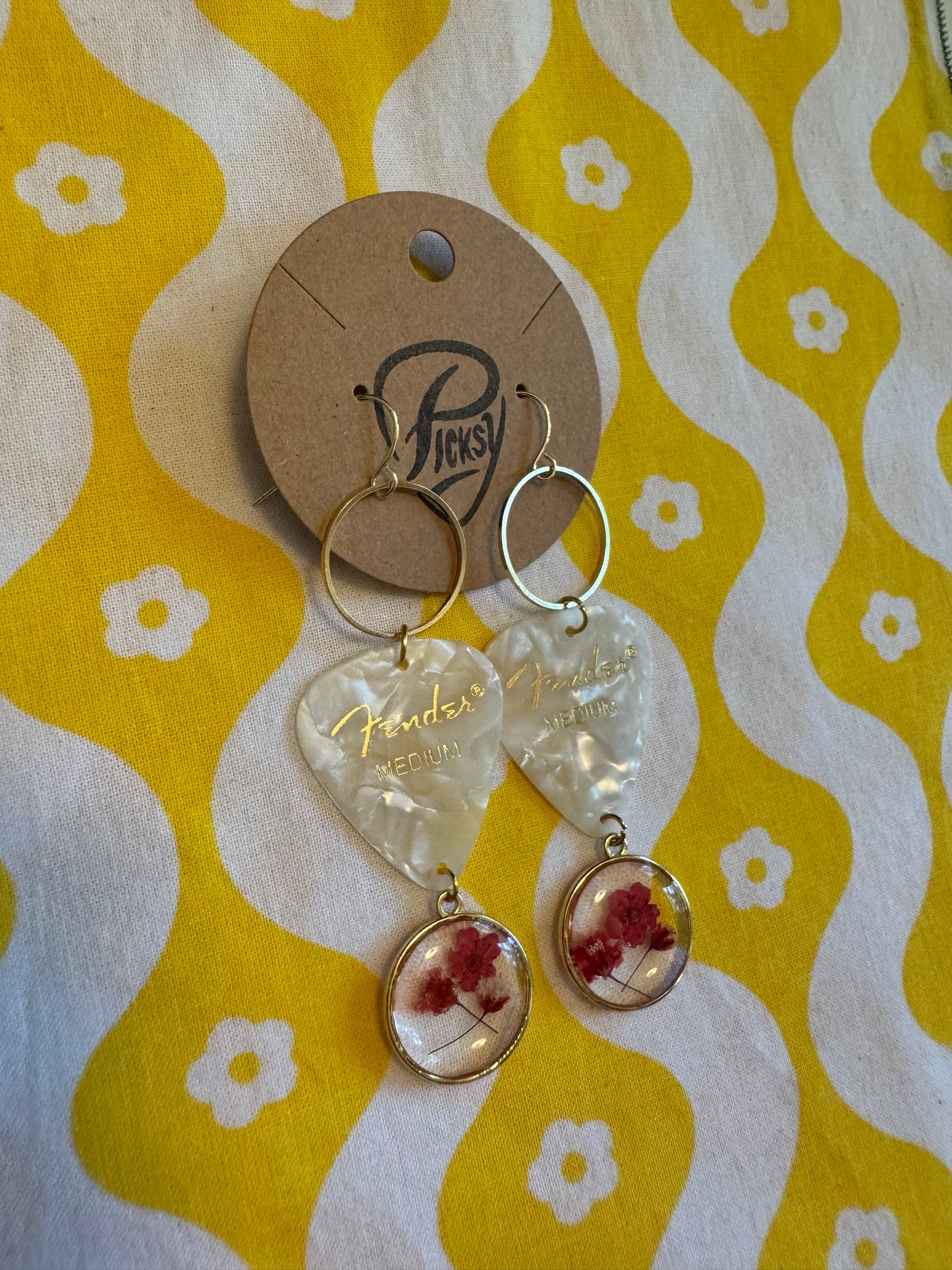 White & Red Floral Resin Earrings