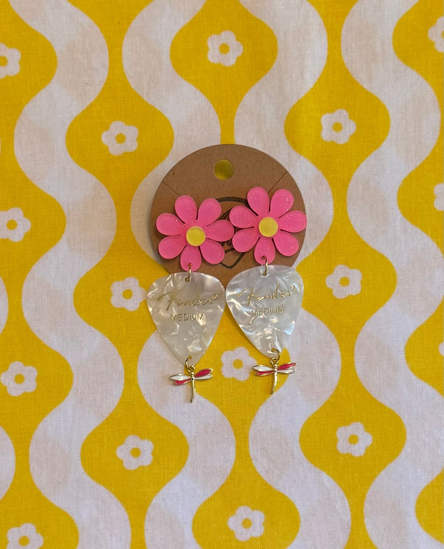 Pink Floral Dragonfly Earrings