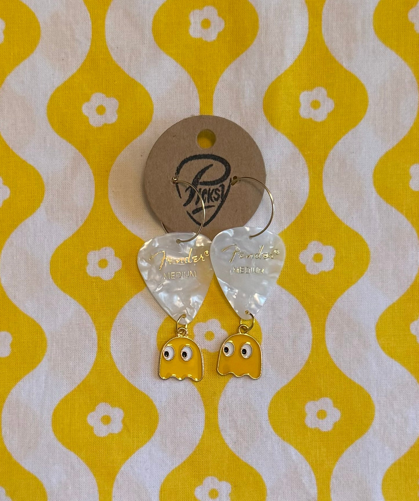 White & Yellow Pac-Man Earrings