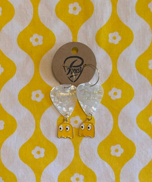 White & Yellow Pac-Man Earrings