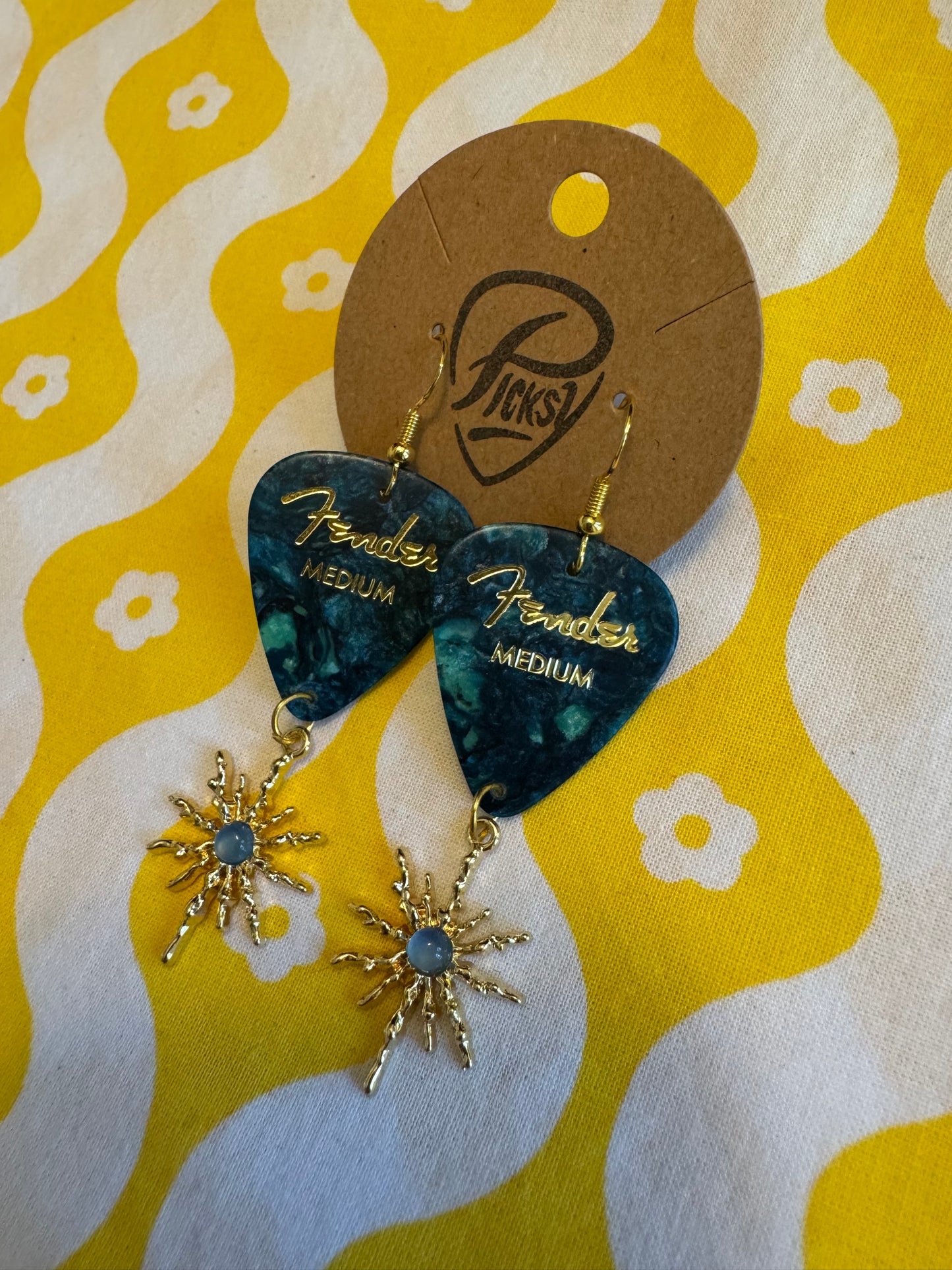 Turquoise & Gold Sunburst Earrings