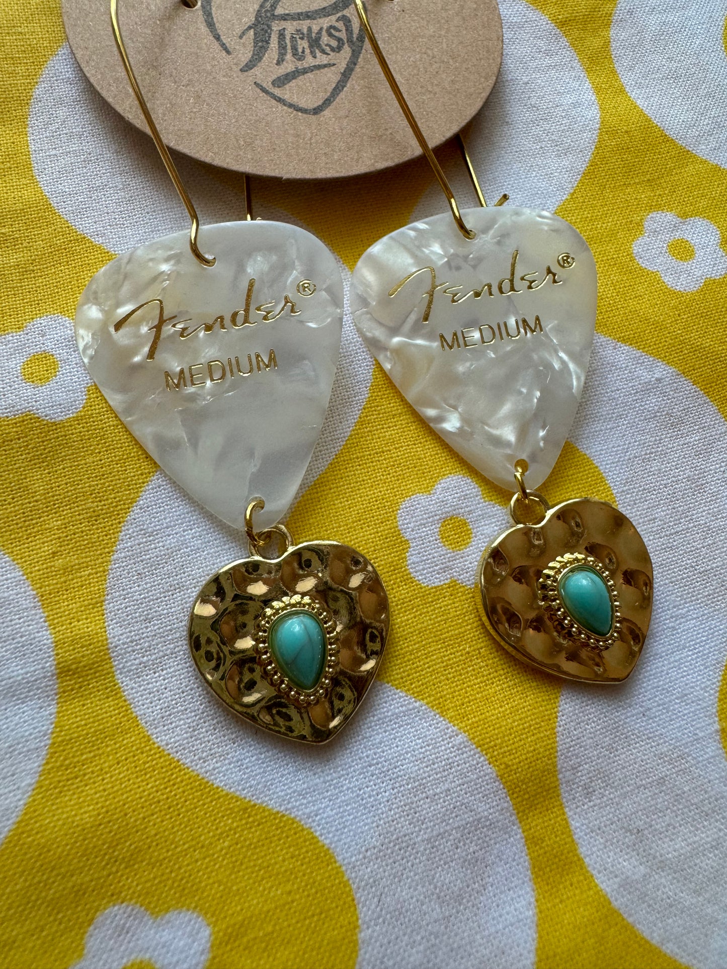 White & Turquoise Gold Hearts