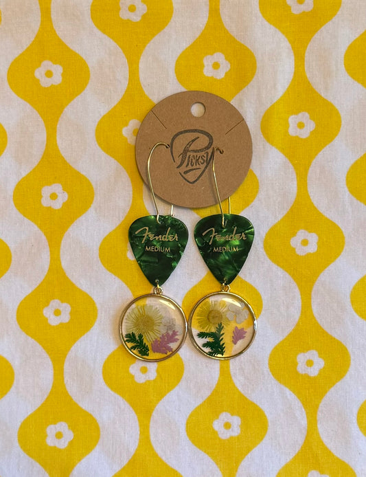 Green Floral Resin Earrings