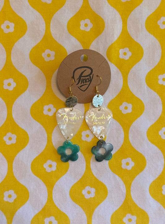 White & Jade Floral Earrings