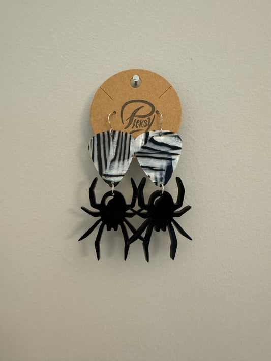 *Spooky* Black & White Spider Earrings