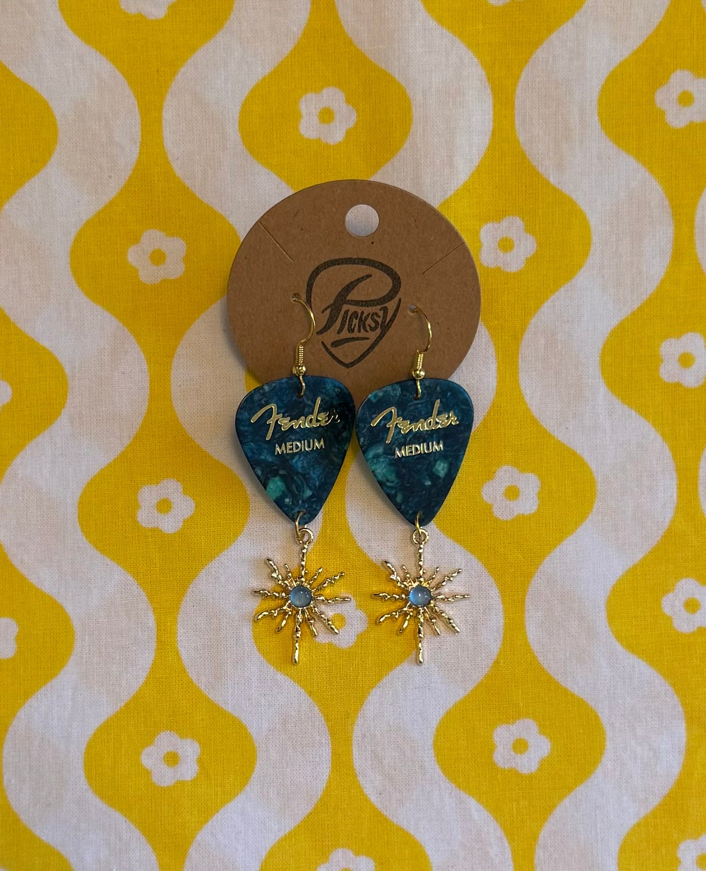 Turquoise & Gold Sunburst Earrings