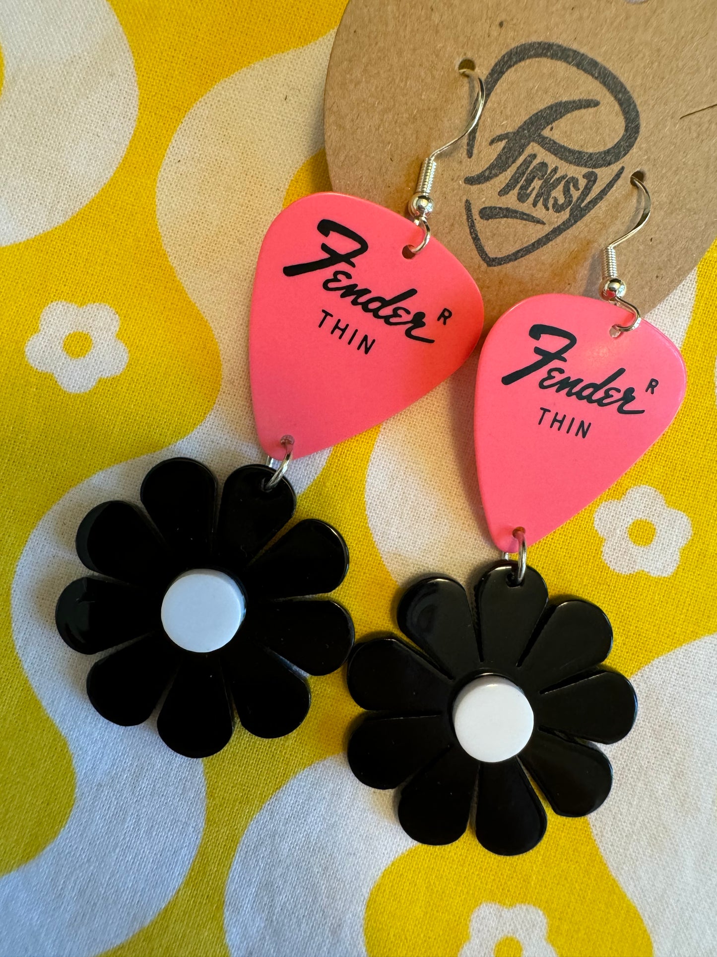 Electric Pink & Black Daisy Earrings