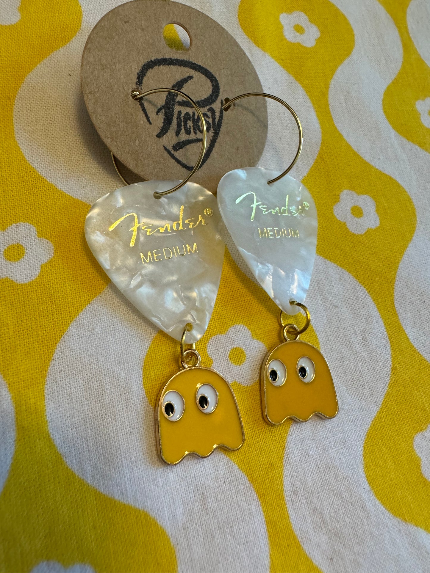 White & Yellow Pac-Man Earrings