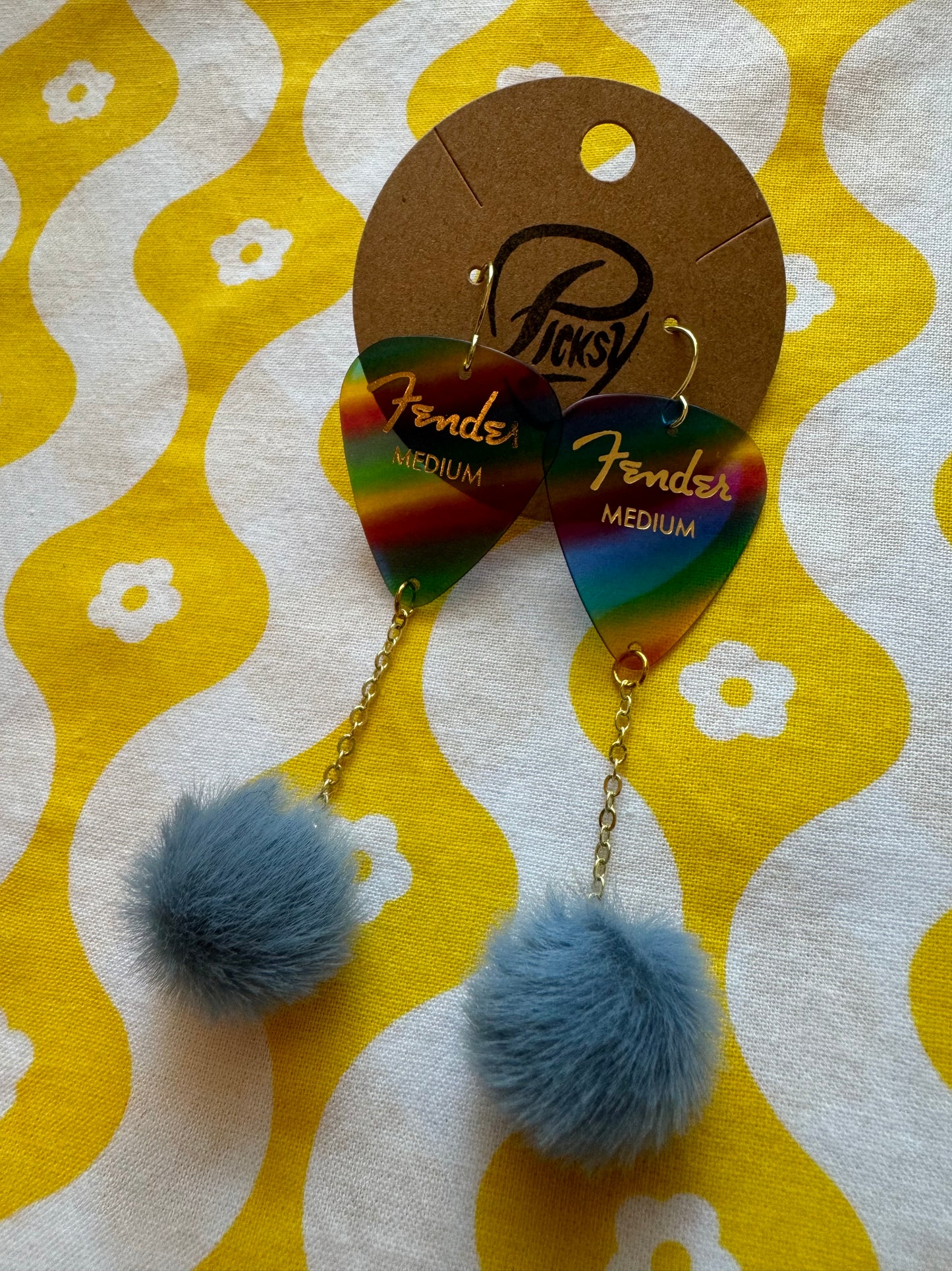 Rainbow & Blue Pom Poms