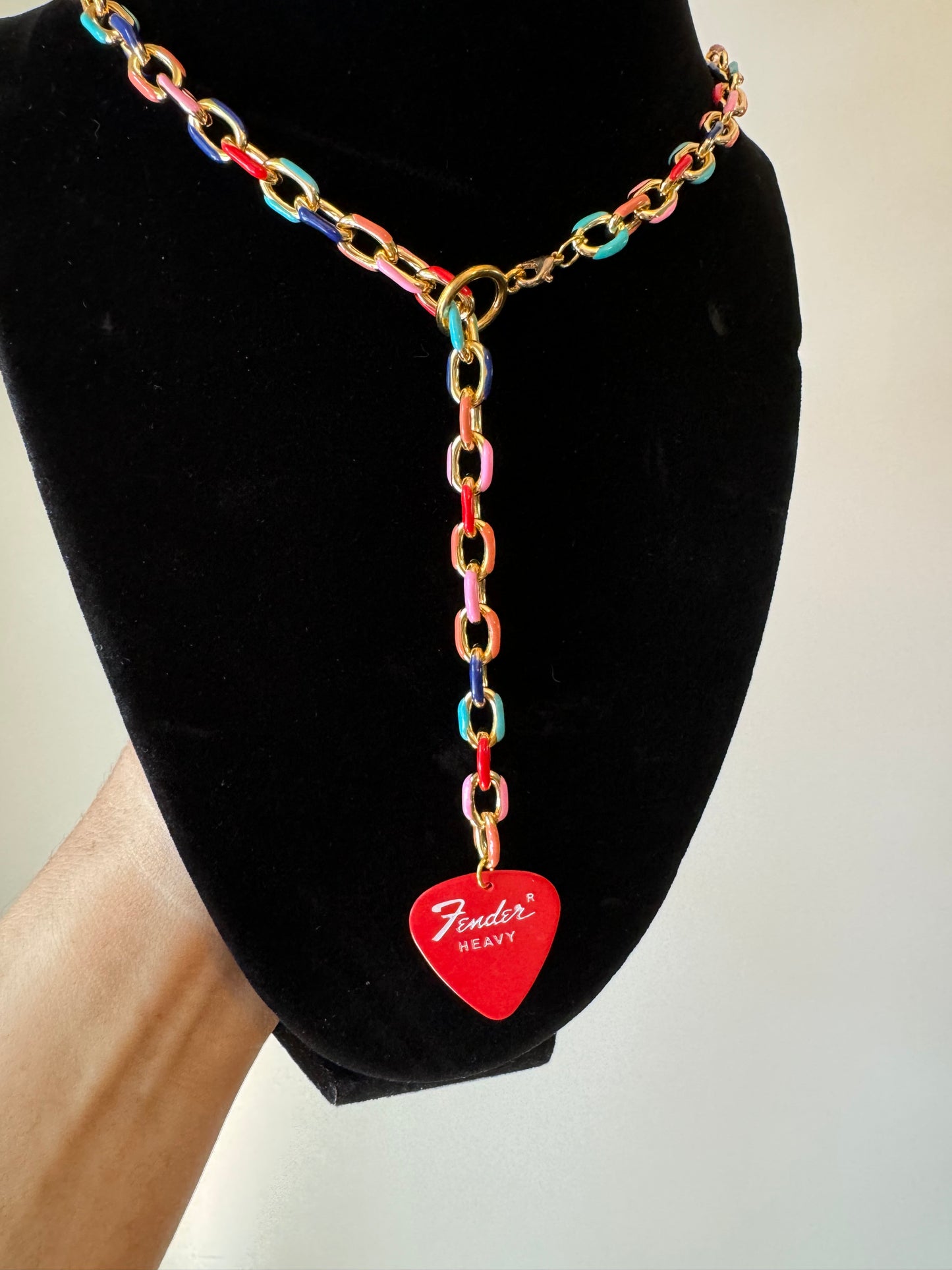 Adjustable Multicolor Chain Necklace with Red Pick