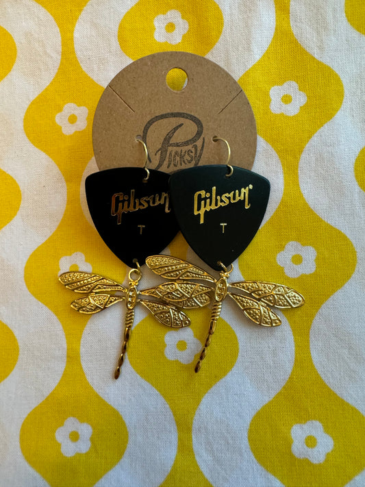 Black & Gold Dragonfly Earrings