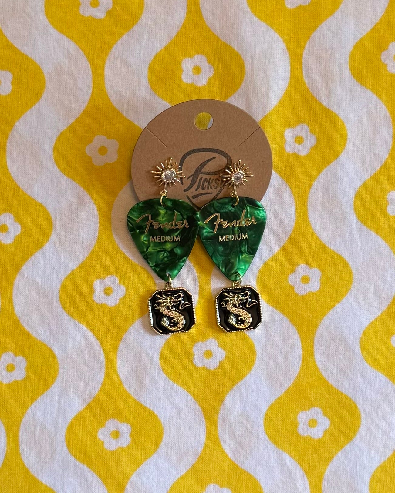 Green & Gold Dragon Earrings