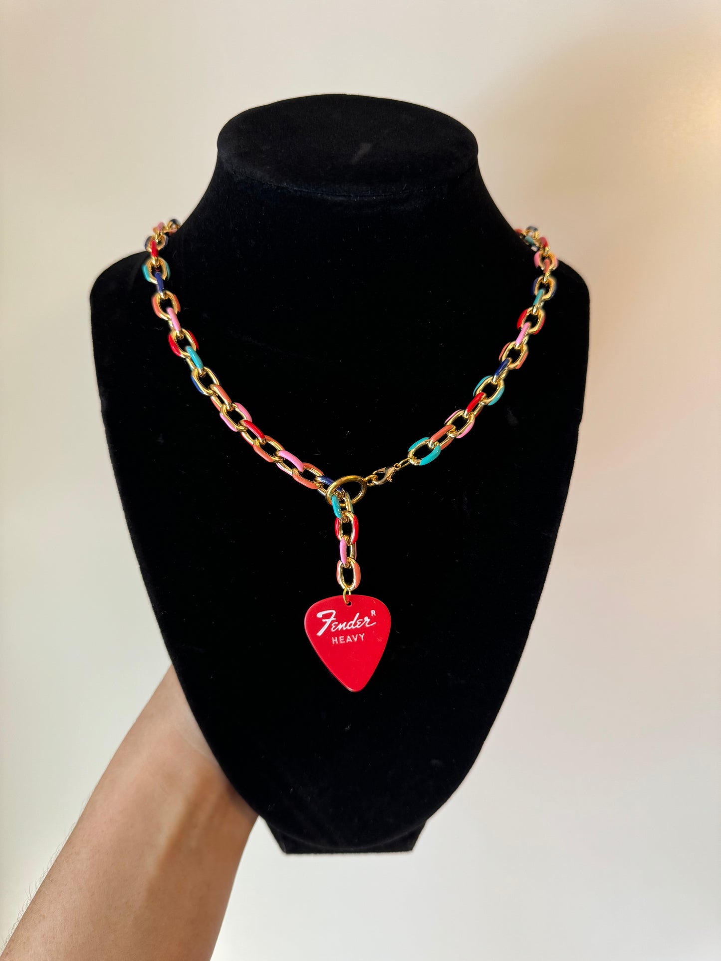 Adjustable Multicolor Chain Necklace with Red Pick