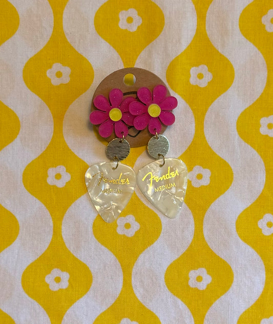 White & Pink Floral Stud Earrings