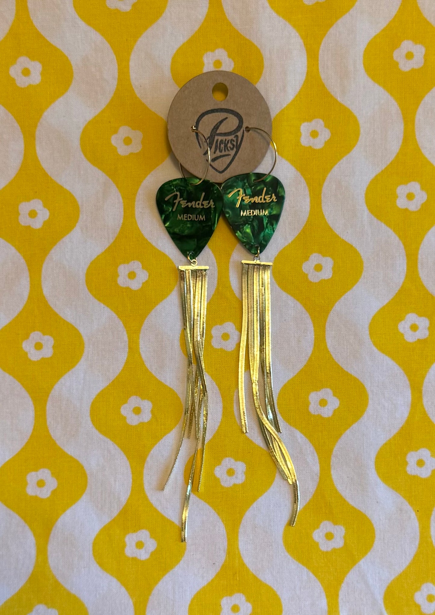 Green & Gold Tassel Earrings