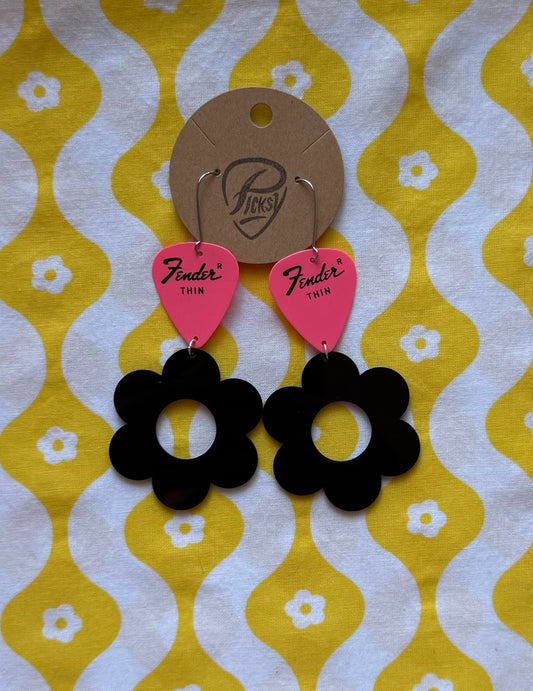 Electric Pink & Black Retro Flower